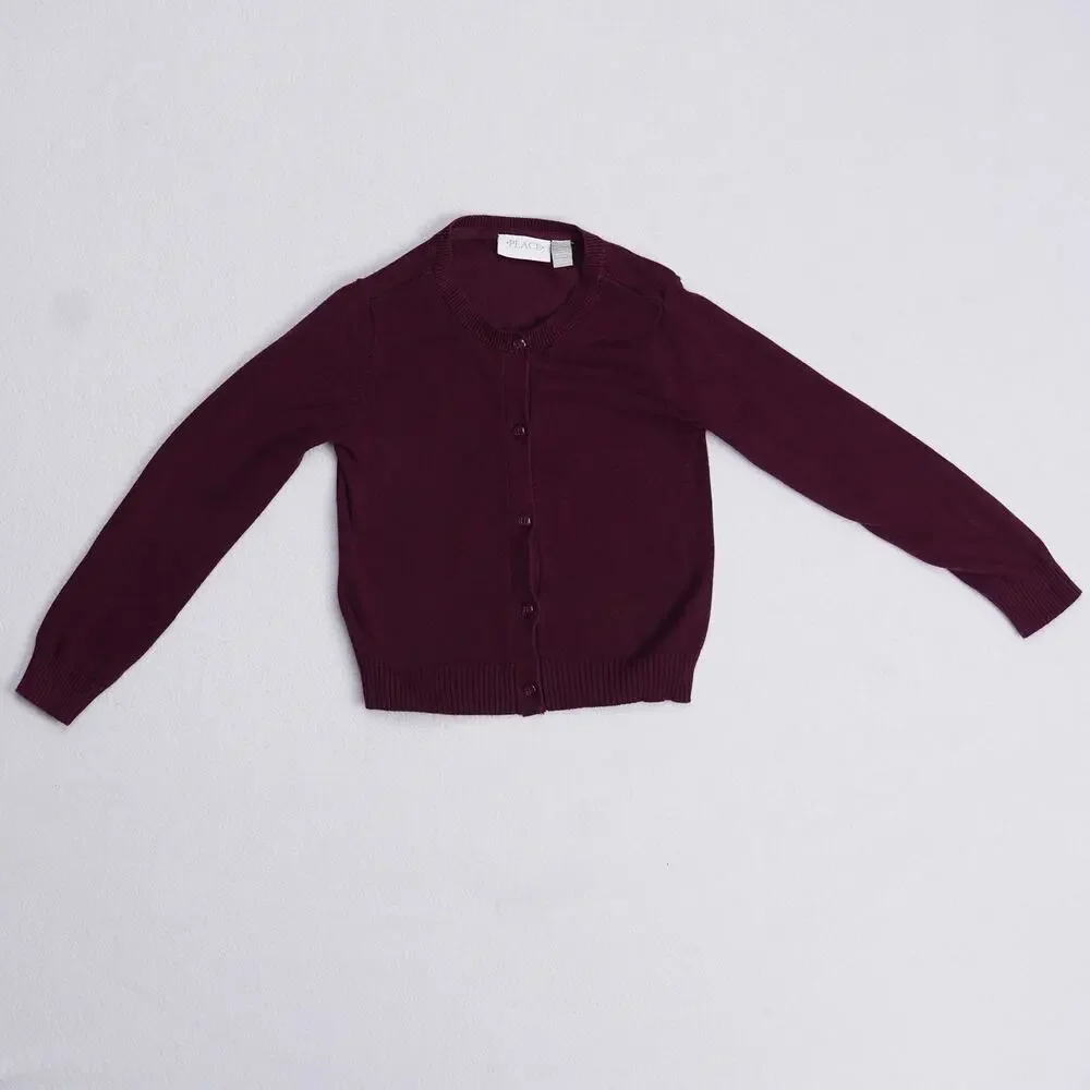 Childrens Place Girls Cardigan Sweater Size 5/6 Burgundy School Uniform Knit
